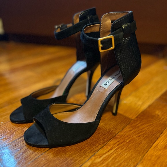 Steve Madden Black Suede Leather Step Out Heels - 8 - Picture 10 of 10